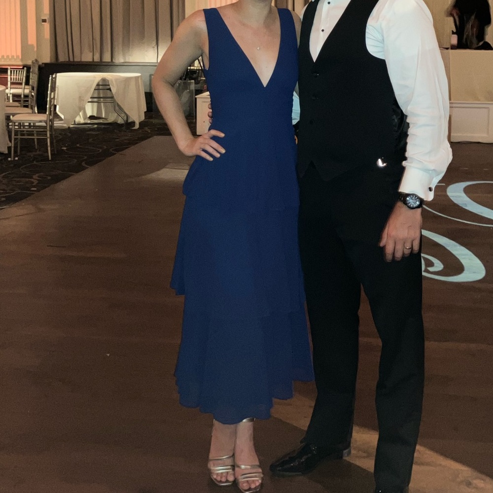 LuLus Celebration Time Royal Blue Sleeveless Tiered Midi Dress - Picture 4 of 4